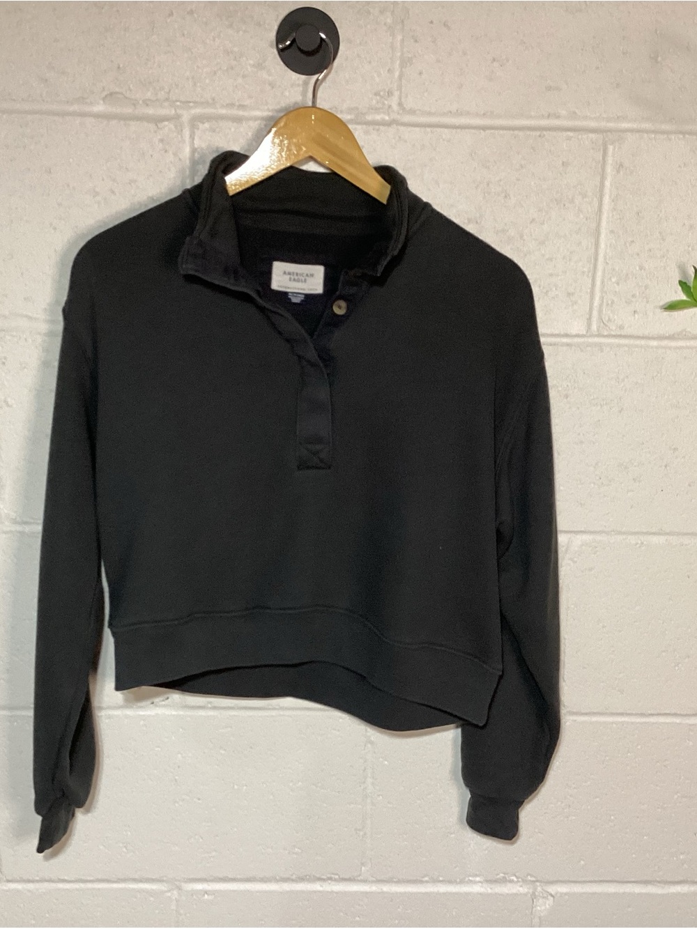 American Eagle Outfitters Black Cropped Snap-Front Pullover